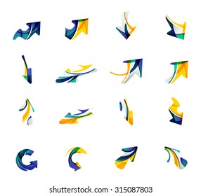 Set of arrow logo business icons. Created with overlapping colorful abstract waves and swirl shapes