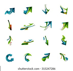 Set of arrow logo business icons. Created with overlapping colorful abstract waves and swirl shapes