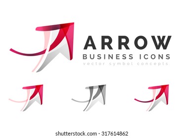 Set of arrow logo business icons. Created with overlapping colorful abstract waves and swirl shapes