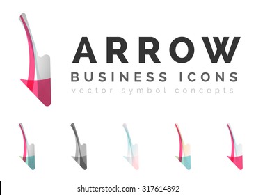 Set of arrow logo business icons. Created with overlapping colorful abstract waves and swirl shapes