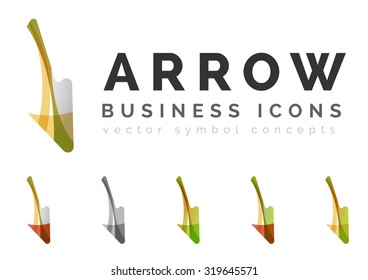 Set of arrow logo business icons. Created with overlapping colorful abstract waves and swirl shapes