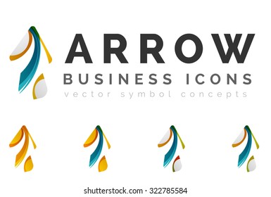 Set of arrow logo business icons. Created with overlapping colorful abstract waves and swirl shapes