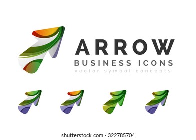 Set of arrow logo business icons. Created with overlapping colorful abstract waves and swirl shapes
