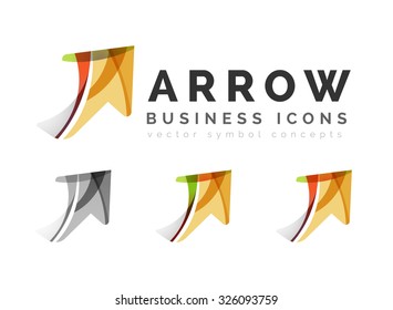 Set of arrow logo business icons. Created with overlapping colorful abstract waves and swirl shapes
