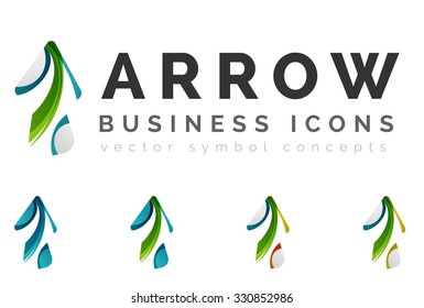 Set of arrow logo business icons. Created with overlapping colorful abstract waves and swirl shapes