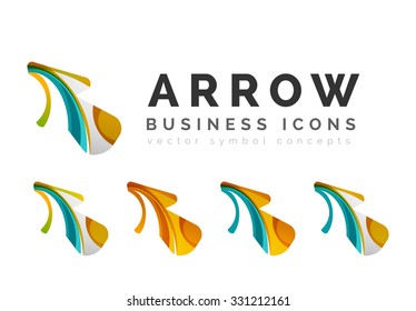 Set of arrow logo business icons. Created with overlapping colorful abstract waves and swirl shapes