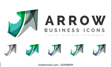 Set of arrow logo business icons. Created with overlapping colorful abstract waves and swirl shapes