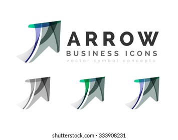 Set of arrow logo business icons. Created with overlapping colorful abstract waves and swirl shapes