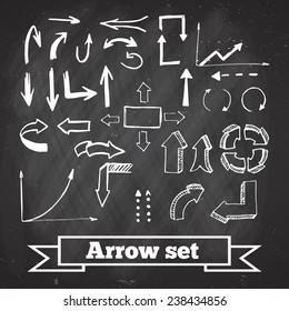 Set Of Arrow On Black Chalkboard. Vector, EPS 10