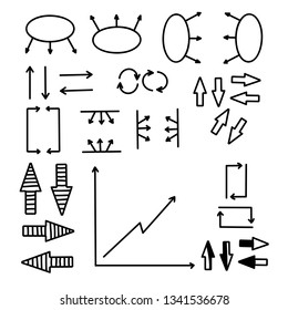 Set Of Arrow On White Background Vector . Business Scribble Collection . Up , Down , Right , Left Drawn Elements / Illustration