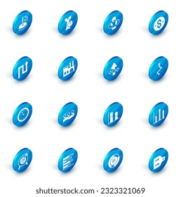 Set Arrow, Pie chart infographic, Dollar symbol, Clock, Factory,  and  icon. Vector