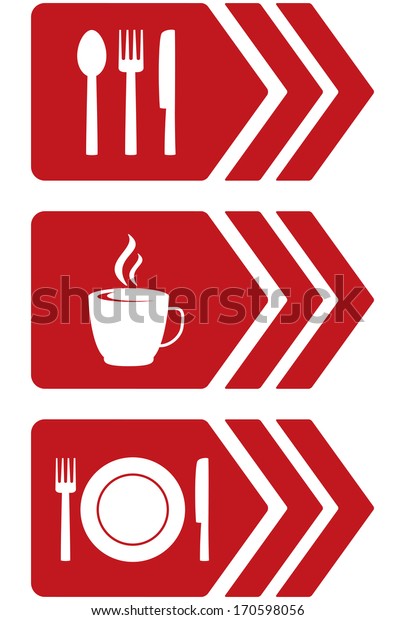 set of arrow\
with red food signs and\
utensil