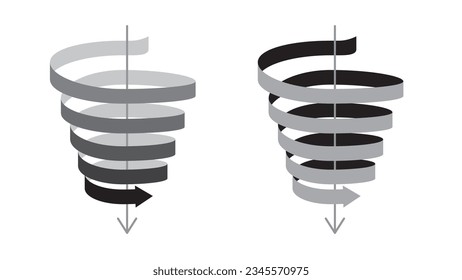 Set of arrow ribbons descending in a spiral