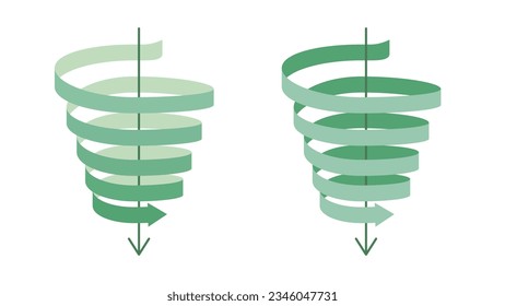 Set of arrow ribbons descending in a spiral