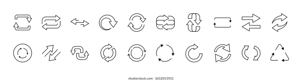 Set of Arrow Round Related Line Icons. Outline Signs for Graphic and Web Design, Apps, Adverts, Various Cards 