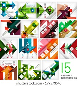 Set of arrow shape abstract backgrounds - 15 design templates. For business background | numbered banners | business lines | graphic website