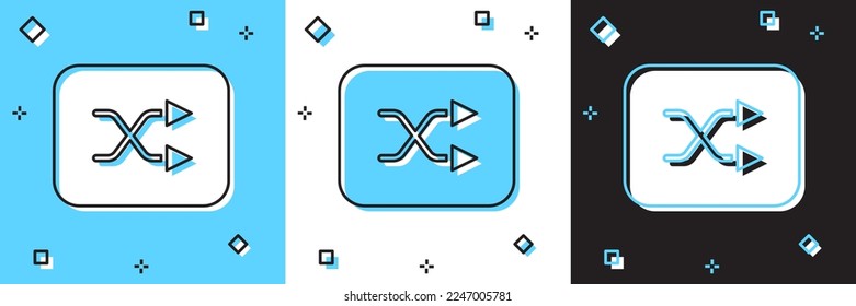 Establece el icono de barrido de flecha aislado en fondo azul y blanco, negro.  Vector