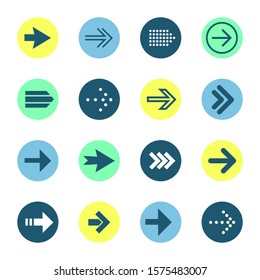 Set of arrow sign icon. Simple modern circle shape  button on gray background. Contemporary technology future style. The vector illustration elements for internet / web design 