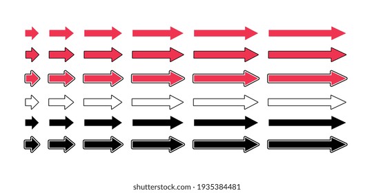 Conjunto de símbolos de flecha, colección de flechas de color rojo y negro, aislado en fondo blanco