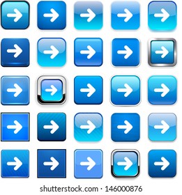 Set Of Arrow Square Blue Buttons For Website Or App. Vector Eps10.