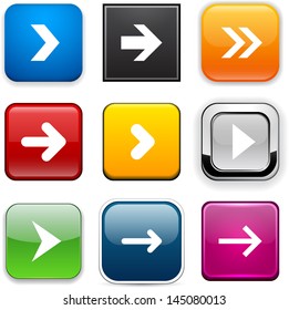 Set of arrow square color buttons for website or app. Vector eps10.