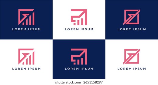 Conjunto de desenho de logotipo quadrado de Seta com linha
