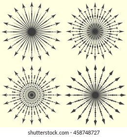 Set of arrow sunbursts. Vintage vector illustration.