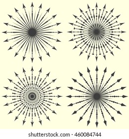 Set of arrow sunbursts. Vintage vector illustration.