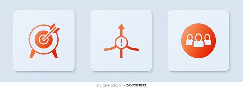 Set Arrow, Target and Project team base. White square button. Vector