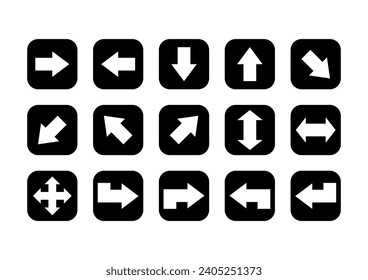 
Conjunto de iconos vectoriales de flecha en formas cuadradas negras, para diversos propósitos de diseño