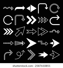 Set of arrow vector on dark background