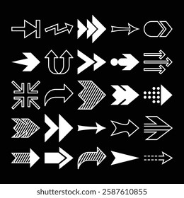 Set of arrow vector on dark background
