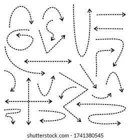 Set of arrow vectors with dashed lines. Vector illustration of design element.