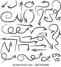 Set of arrow vectors drawn by hand Vector illustration of element design.
