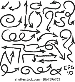 Conjunto de vectores de flecha dibujados a mano Ilustración vectorial del diseño de elementos.