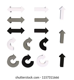 Set of arrows. 3D. Black, white and grey Vector illustration