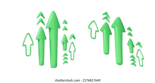 Set of arrows in 3D cartoon style. Arrow collection for app, design banner and poster, navigation. Vector illustration