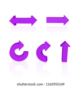 Set of arrows. 3D. Purple violet Vector illustration
