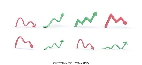 Set of arrows in 3d realistic style isolated on white background. Vector illustration