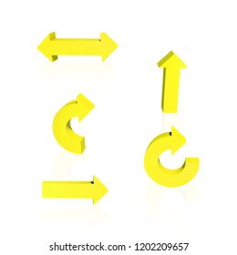 Set of arrows. 3D. Yellow color Vector illustration