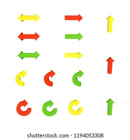 Set of arrows. 3D. Yellow, red and green Vector illustration