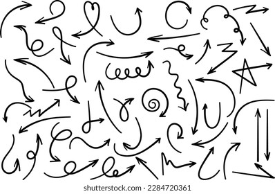 conjunto de flechas flecha colección flecha doodle flecha negra flecha dibujada a mano vectores