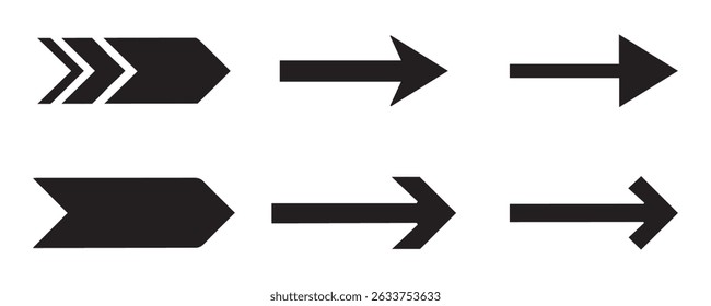 A Set of arrows big black icons and art symbol. state forward arrows, rotate arrow, spinning loading symbol. Circular rotation loading elements, direction process. Vector Illustration. click control.