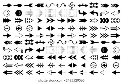 Set of arrows black icons. Circle arrows, rotate arrow, spinning loading symbol. Circular rotation loading elements, redo process. Vector Illustration