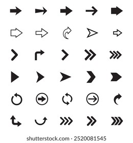 Set of arrows black icons. Circle arrows, rotate arrow, spinning loading symbol. Circular rotation loading elements, redo process. Vector Illustration. nice button curve direction design. EPS format.