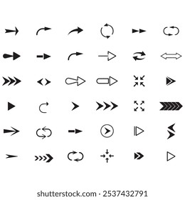 Set of arrows black icons. Circle arrows, rotate arrow, spinning loading symbol. Circular rotation loading elements, redo process. Vector Illustration. nice button curve direction design. EPS format.