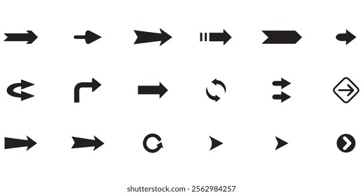 Set of arrows black icons. Circle arrows, rotate arrow, spinning loading symbol. Circular rotation loading elements, redo process. Vector Illustration. nice button curve direction design. EPS format.