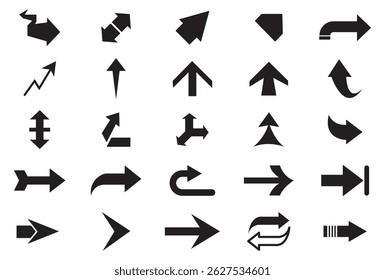 Set of arrows black icons. Circle arrows, rotate arrow, spinning loading symbol. Circular rotation loading elements, redo process. Vector Illustration.