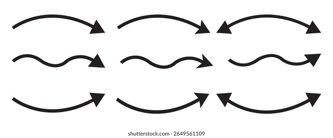 Set of arrows. Black arrows set. Sharp icons. cruve arrows. 