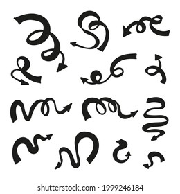 A set of arrows in black and white style isolated on a white background. Comics Doodles Abstract Graffiti Display Vector Illustration